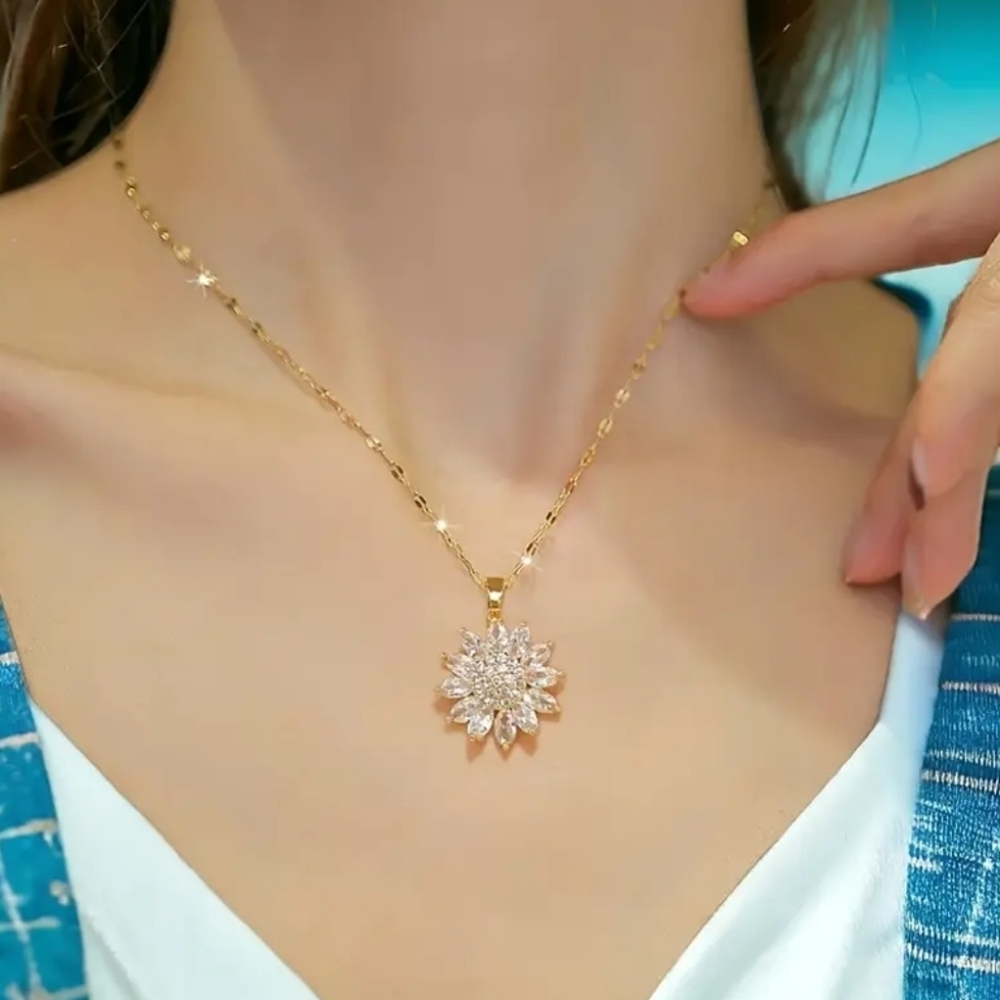 5 For $20 (18K) Gold Plated Vintage Sunflower Pendant Necklace